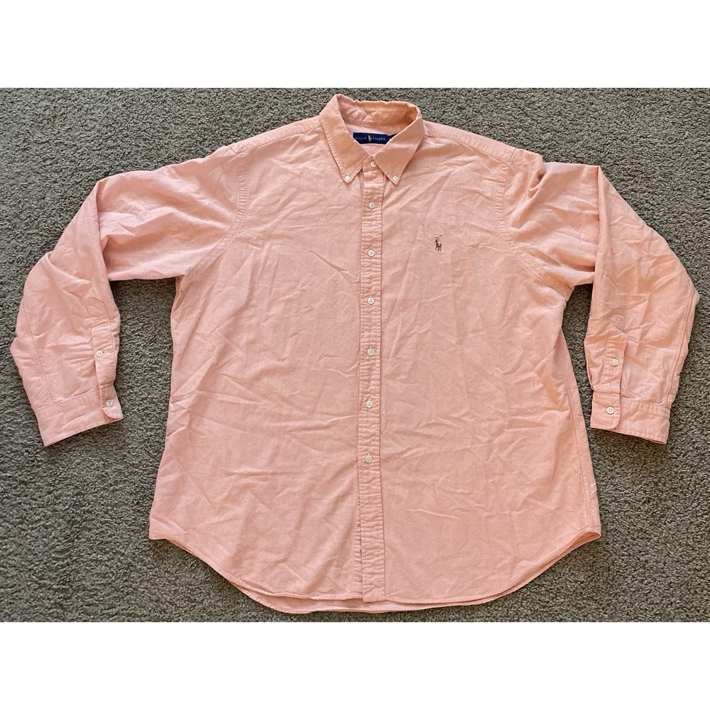 Ralph Lauren Shirt Mens Button Down Orange Long Sleeve Dress Shirt Size XXL‎